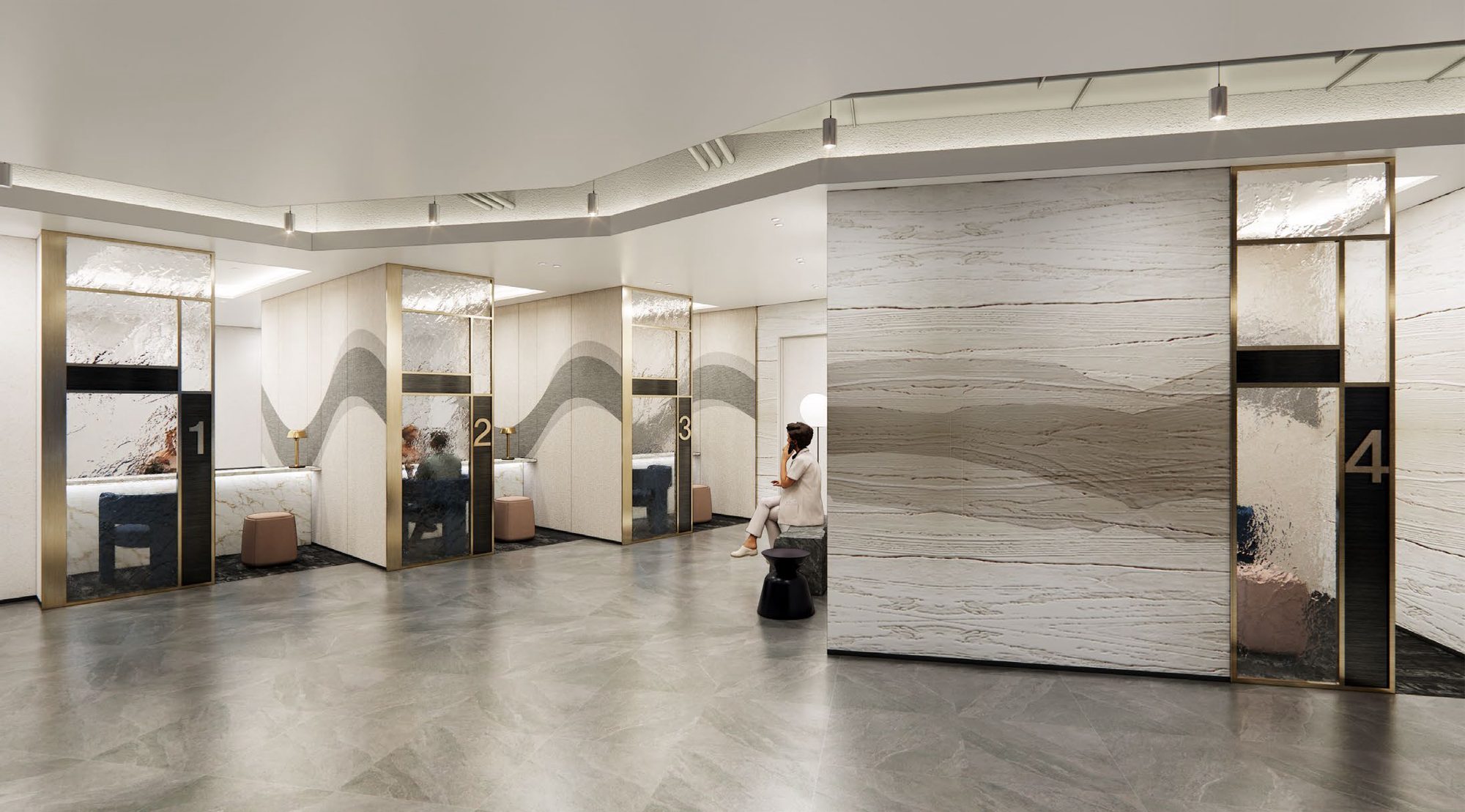 Finished stone-clad corridor