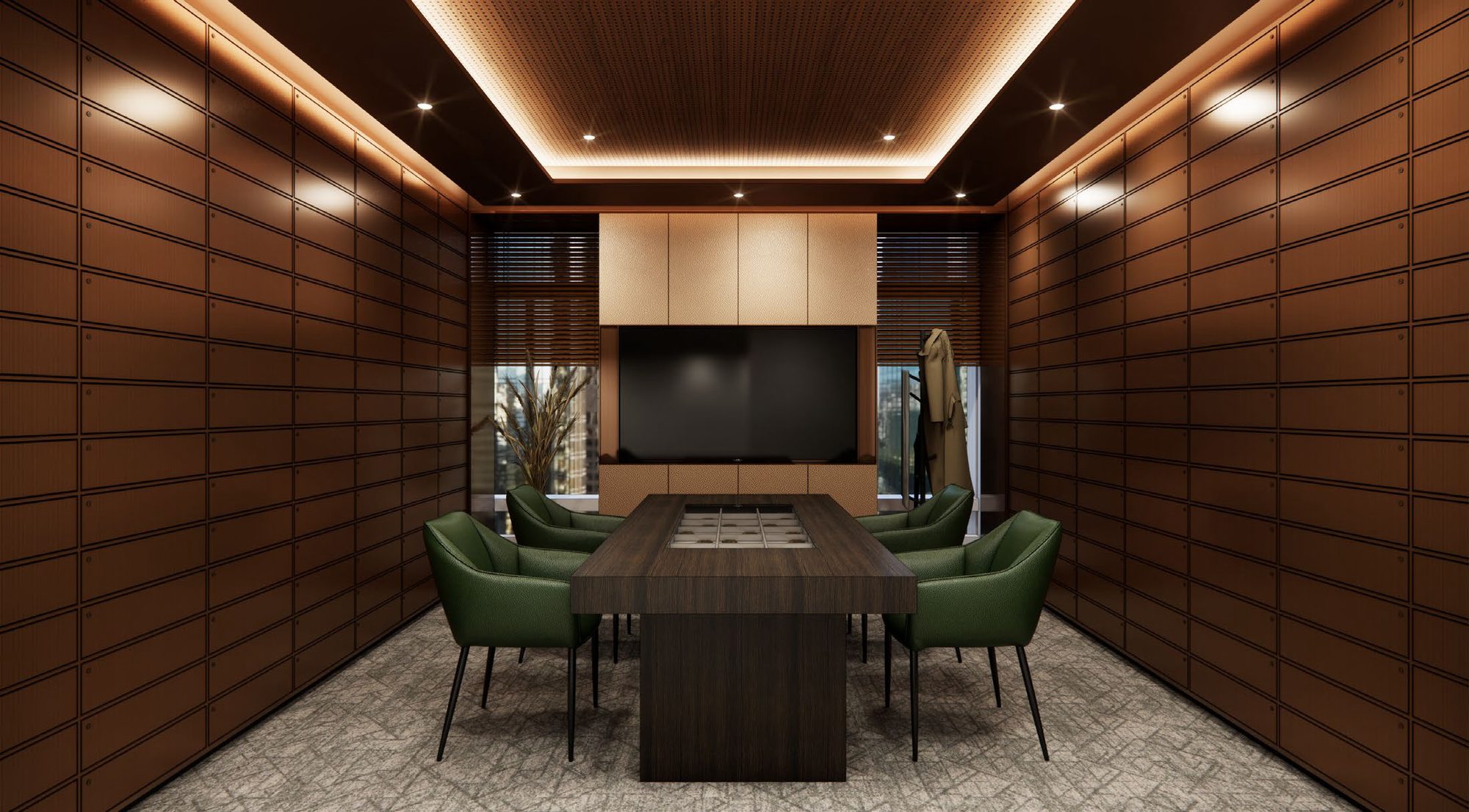 Wood-paneled consulting room