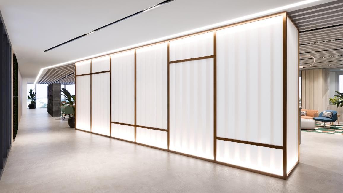 Wood-paneled corridor