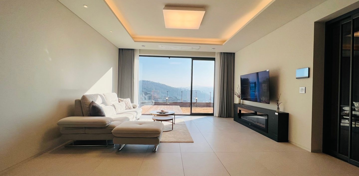Living room with mountain view